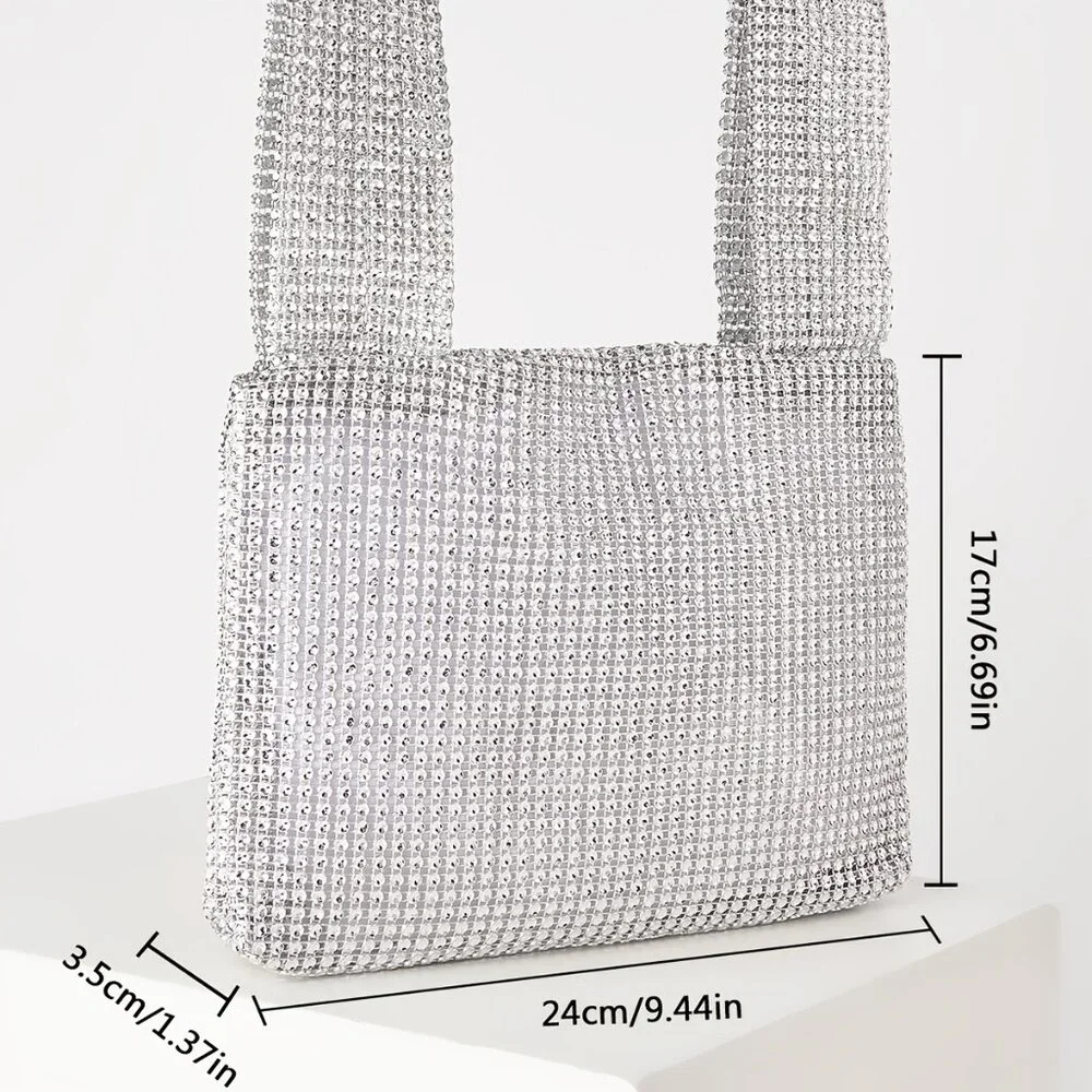Glitter Bling, Shiny Glamorous, Elegant, Exquisite Rhinestone Decor Hobo Bag